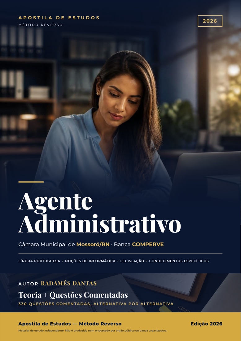 Capa da apostila Agente Administrativo, Câmara Municipal de Mossoró/RN, COMPERVE